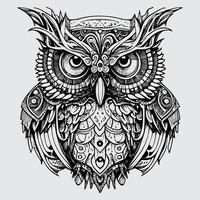 steampunk owl illustration showcases an intricate fusion of metal and feathers, with gears, cogs, and clockwork detailing giving it a futuristic yet vintage feel vector