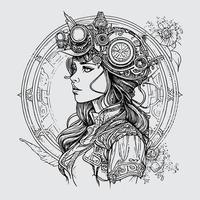 Steampunk niña ilustraciones abrazando el retro-futurista estético de estos único caracteres Steampunk sirena el intrincado y negrita estilo vector