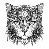 whimsical and intriguing cat with mechanical enhancements, combining feline grace with industrial style in a steampunk-inspired artwork vector