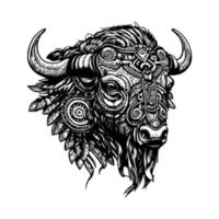 steampunk bull bison buffalo logo is a unique and captivating representation of power and innovation. It combines elements of the wild west and futuristic technology vector