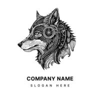 majestically wolf head logo exudes strength, power and a wild spirit. Its fierce gaze and intricate details make it a captivating emblem vector