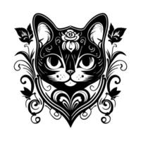 cute cat tribal tattoo features a stylized image of a feline with bold, black lines and intricate patterns. It's a purrfect choice for cat lovers vector