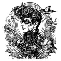 Steampunk sirena el intrincado y negrita estilo de Steampunk hombre ilustraciones abrazando el retro-futurista estético de estos único caracteres vector