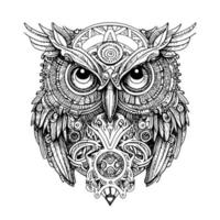 steampunk owl illustration showcases an intricate fusion of metal and feathers, with gears, cogs, and clockwork detailing giving it a futuristic yet vintage feel vector