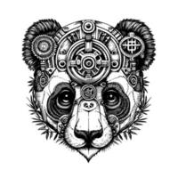 Steampunk panda dibujo mecánico engranajes adornar esta apuesto panda atuendo, un parte superior sombrero y monóculo completar el Steampunk estético vector