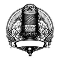 bold and professional microphone podcast logo design, capturing the essence of podcasting with clear sound quality and engaging content vector