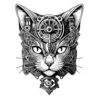 whimsical and intriguing cat with mechanical enhancements, combining feline grace with industrial style in a steampunk-inspired artwork vector