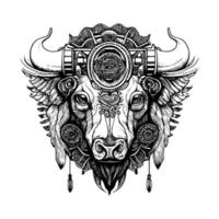 steampunk bull bison buffalo logo is a unique and captivating representation of power and innovation. It combines elements of the wild west and futuristic technology vector