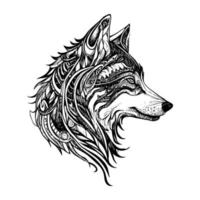 majestically wolf head logo exudes strength, power and a wild spirit. Its fierce gaze and intricate details make it a captivating emblem vector