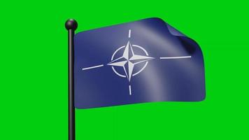 NATO-Flagge weht in Zeitlupe auf grünem Hintergrund. 3D-Renderflagge. Feier zum Nationalfeiertag video