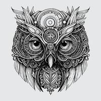 steampunk owl illustration showcases an intricate fusion of metal and feathers, with gears, cogs, and clockwork detailing giving it a futuristic yet vintage feel vector