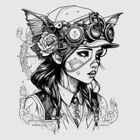 Steampunk niña ilustraciones abrazando el retro-futurista estético de estos único caracteres Steampunk sirena el intrincado y negrita estilo vector