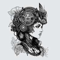 Steampunk sirena el intrincado y negrita estilo de Steampunk niña ilustraciones abrazando el retro-futurista estético de estos único caracteres vector