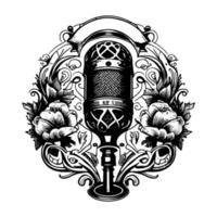 bold and professional microphone podcast logo design, capturing the essence of podcasting with clear sound quality and engaging content vector