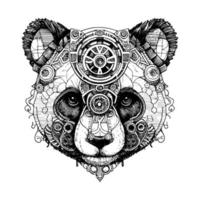 Steampunk panda dibujo mecánico engranajes adornar esta apuesto panda atuendo, un parte superior sombrero y monóculo completar el Steampunk estético vector