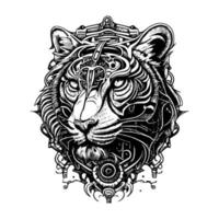 fierce and majestic tiger logo depicted in a Steampunk style, with intricate mechanical details and gears giving it a unique and captivating appearance vector