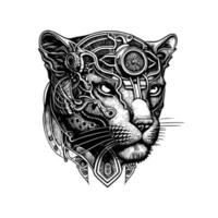 steampunk panther logo is a striking and powerful representation of grace and strength. It combines the elegance of a panther with the industrial aesthetic of steampunk vector