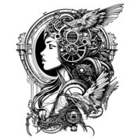 Steampunk sirena el intrincado y negrita estilo de Steampunk niña ilustraciones abrazando el retro-futurista estético de estos único caracteres vector