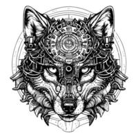 mecánico lobo con engranajes y tubería un retro-futurista animal vector