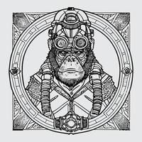 steampunk gorilla, fierce and strong, adorned with brass gears and pipes. A mechanical marvel in a world of invention vector