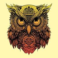steampunk owl illustration showcases an intricate fusion of metal and feathers, with gears, cogs, and clockwork detailing giving it a futuristic yet vintage feel vector