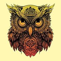 steampunk owl illustration showcases an intricate fusion of metal and feathers, with gears, cogs, and clockwork detailing giving it a futuristic yet vintage feel vector