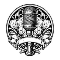 bold and professional microphone podcast logo design, capturing the essence of podcasting with clear sound quality and engaging content vector