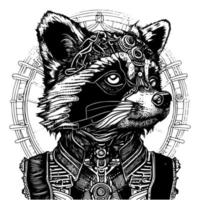 playful and imaginative raccoon with steampunk elements such as gears and goggles, showcasing a unique blend of whimsy and technology vector