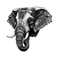 Elephant King logo illustration depicts a majestic elephant, adorned with intricate patterns and a golden crown, exuding power and grace vector