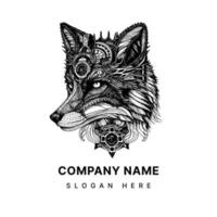 sleek and cunning fox logo designed in a Steampunk aesthetic, featuring gears and metallic accents that convey a sense of innovation and sophistication vector