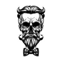 kull with a mustache quirky edgy image that combines the traditional toughness of a skull with the playfulness of a mustache vector