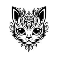 cute cat tribal tattoo features a stylized image of a feline with bold, black lines and intricate patterns. It's a purrfect choice for cat lovers vector