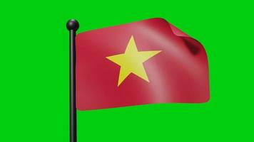 nationalflaggenschwenken von vietnam im wind auf grünem bildschirm mit luma matte video