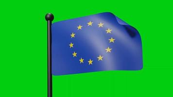 europeo unione bandiera agitando animazione nel il vento su verde schermo con luma Opaco video
