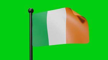 bandeira nacional acenando da irlanda ao vento na tela verde com luma matte video