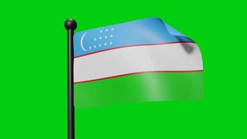 Uzbekistan Flag Waving in Slow Motion on the green background. 3D Render Flag. National Day Celebration video