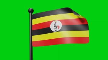 Uganda Flag Waving in Slow Motion on the green background. 3D Render Flag. National Day Celebration video