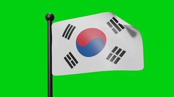 South Korea Flag Waving in Slow Motion on the green background. 3D Render Flag. National Day Celebration video