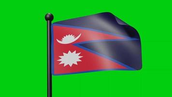 bandeira do nepal acenando em câmera lenta sobre o fundo verde. Bandeira de renderização 3D. celebração do dia nacional video