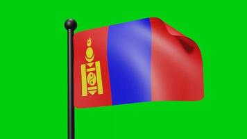 Mongolia Flag Waving in Slow Motion on the green background. 3D Render Flag. National Day Celebration video