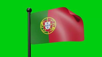 Portugal-Flagge weht in Zeitlupe auf grünem Hintergrund. 3D-Renderflagge. Feier zum Nationalfeiertag video