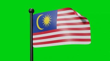 Malaysia bandiera agitando nel lento movimento su il verde sfondo. 3d rendere bandiera. nazionale giorno celebrazione video