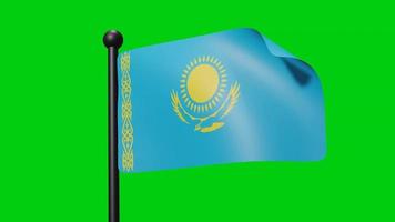 Kazakhstan Flag Waving in Slow Motion on the green background. 3D Render Flag. National Day Celebration video