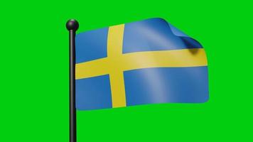 Sverige flagga vinka i långsam rörelse på de grön bakgrund. 3d framställa flagga. nationell dag firande video