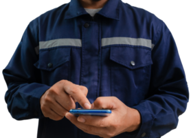 A man wearing a mechanic's work uniform png