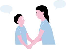 Isolated of mom and child holding hands and talking with happy emotion, kids mental health concept. png