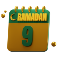 3d journée de Ramadan mois. islamique calendrier illustration. hijri date. vert et or couleur. png