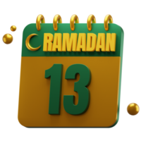 3d día de Ramadán mes. islámico calendario ilustración. hijri fecha. verde y oro color. png