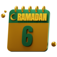 3d journée de Ramadan mois. islamique calendrier illustration. hijri date. vert et or couleur. png