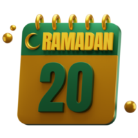 3D Day of Ramadan Month. Islamic Calendar Illustration. Hijri Date. Green and Gold Color. png